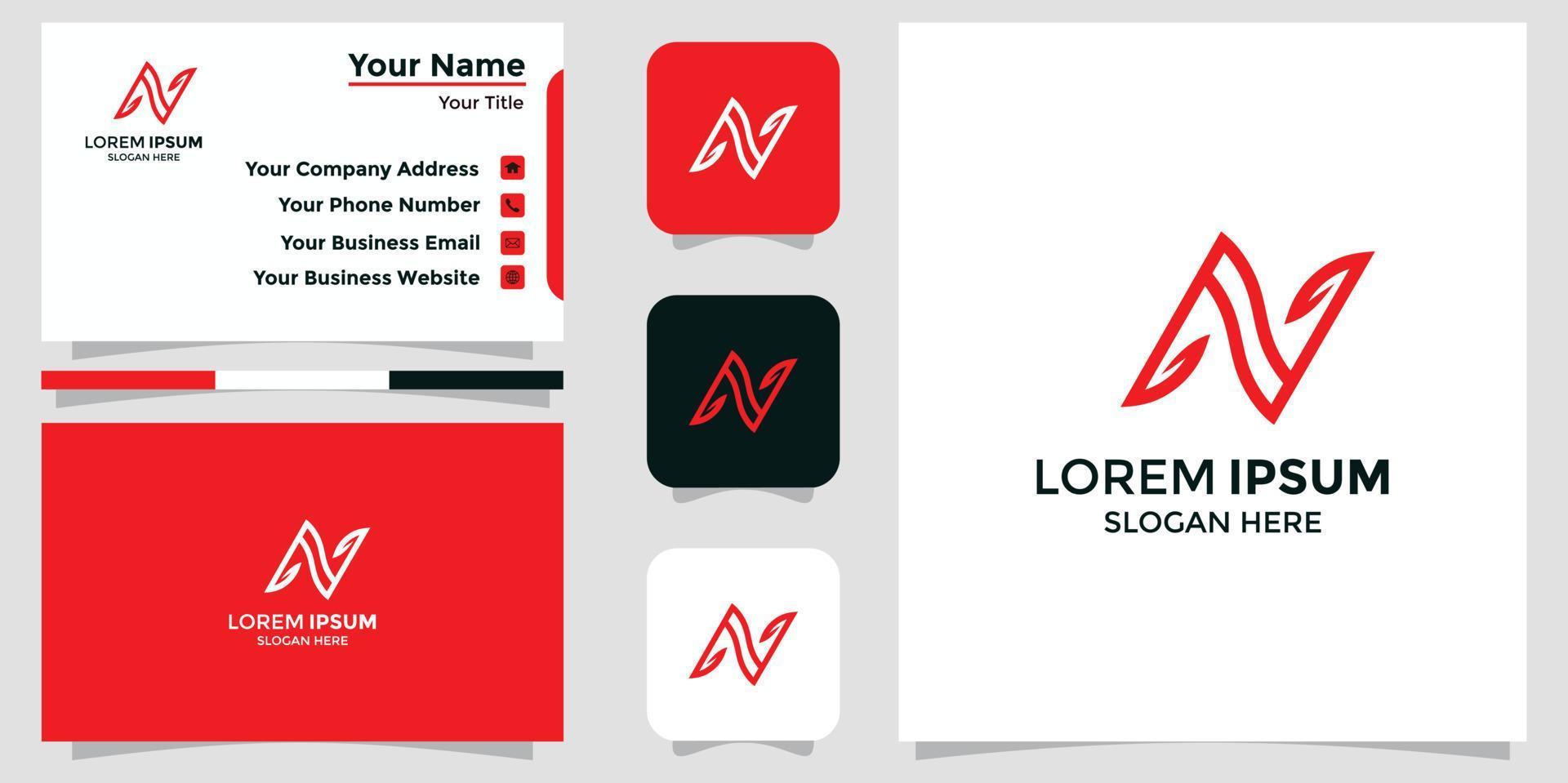 minimalist logo letter N and branding card vector