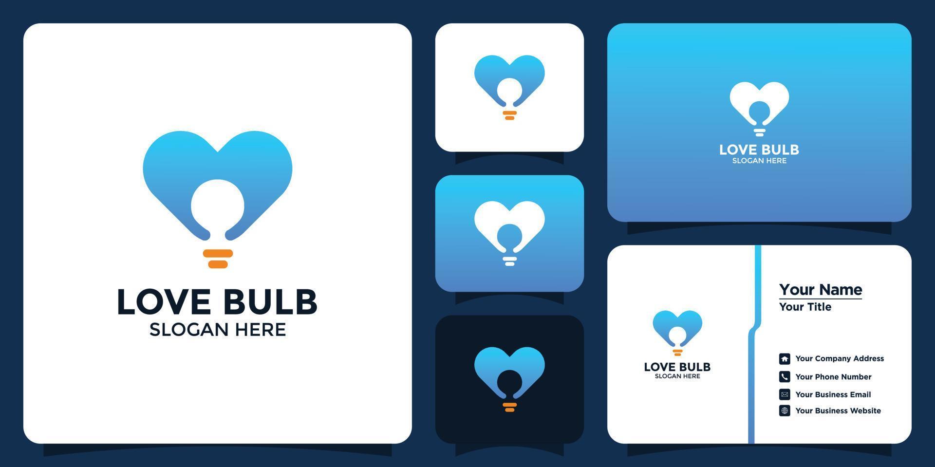 logo design love light bulb combination with business card vector
