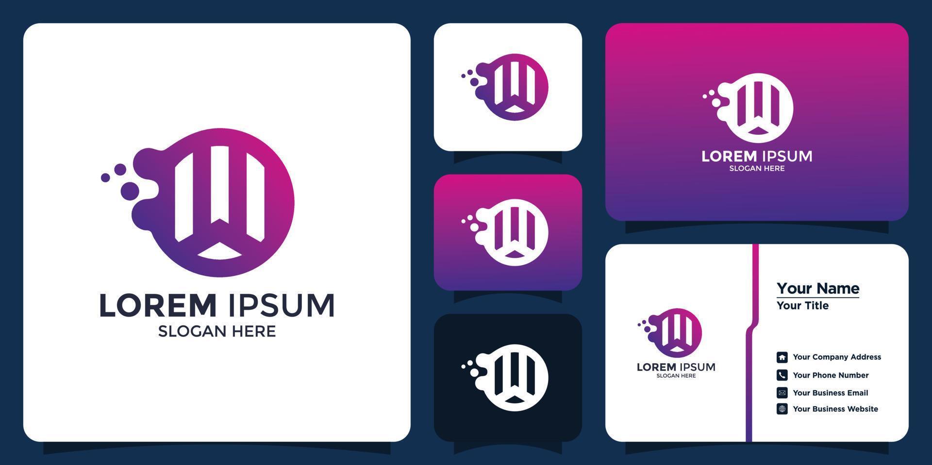 W initial technology logo and branding card vector