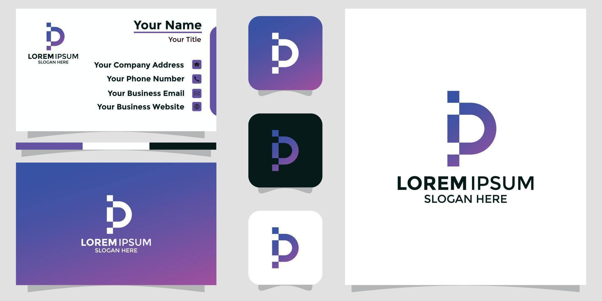 logo design letter P technology and branding card vector