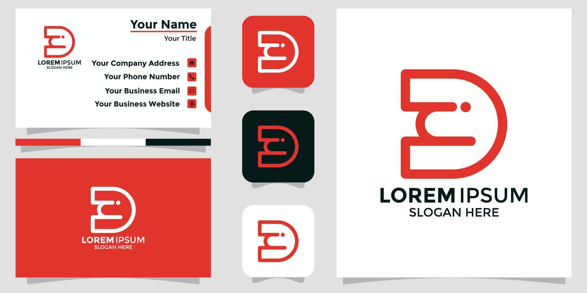 minimalist logo letter D and branding card vector