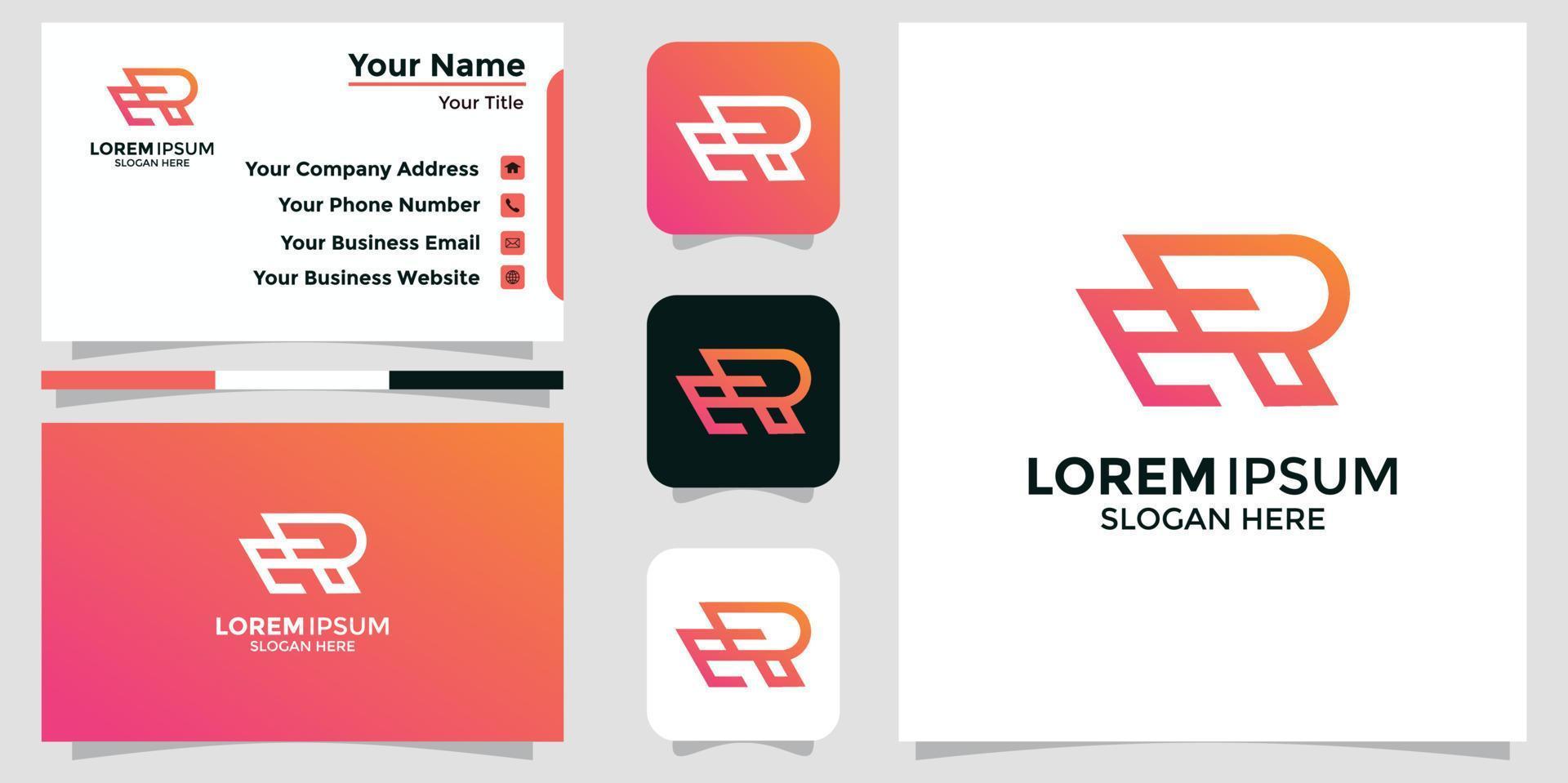 minimalist logo letter R and branding card vector