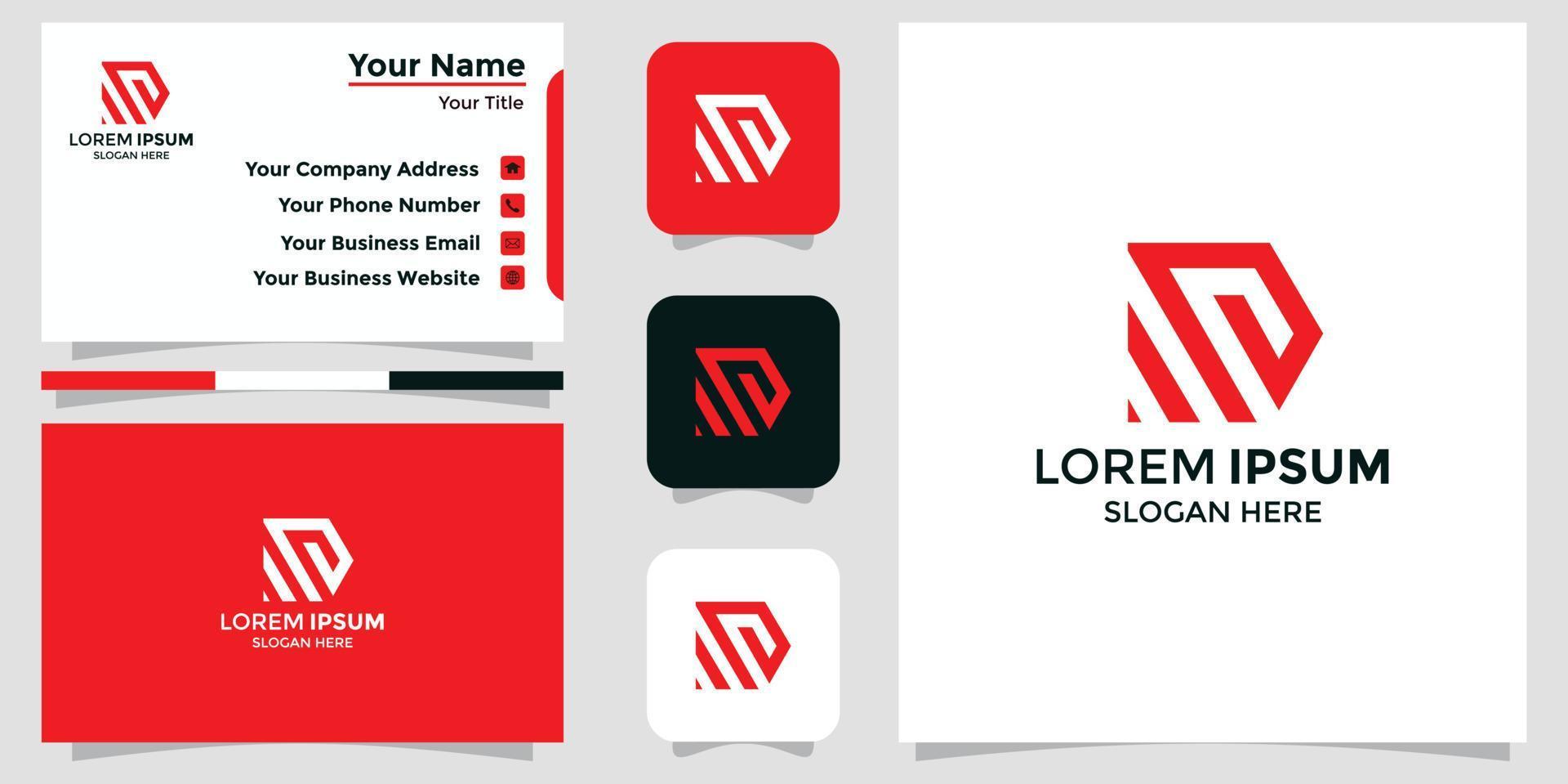 minimalist logo letter P and branding card vector