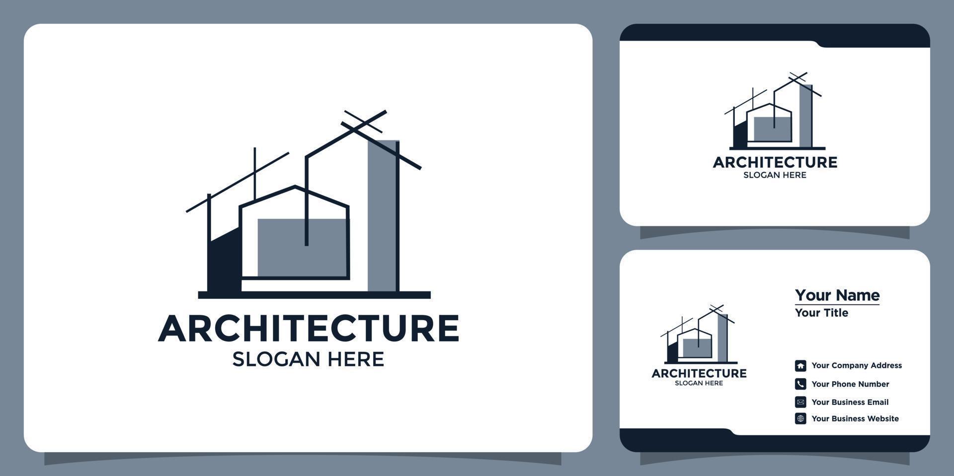 diseño de logotipo de arquitectura de construcción con diseño de logotipo de estructura abstracta y marca de tarjeta de visita vector