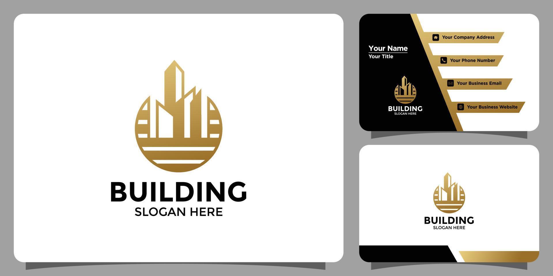 Building architecture logo design with abstract structure logo design and business card branding vector