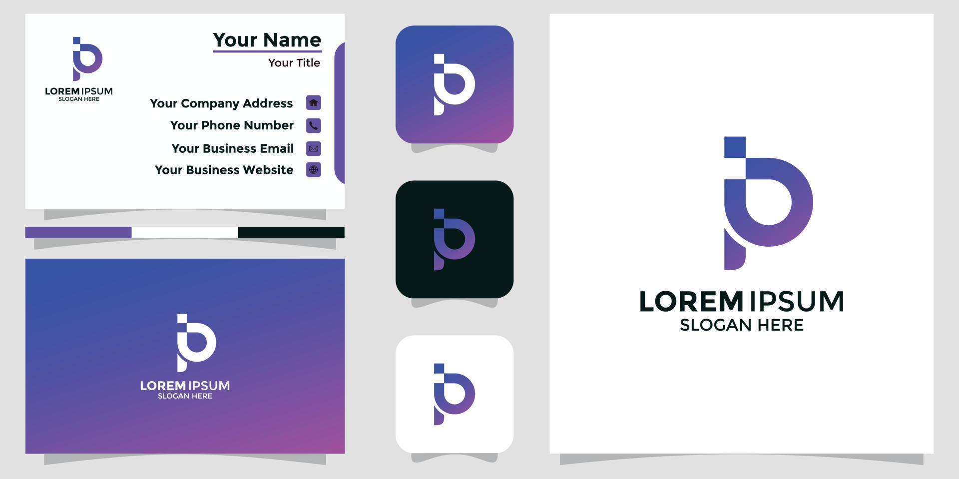 logo design letter P technology and branding card vector