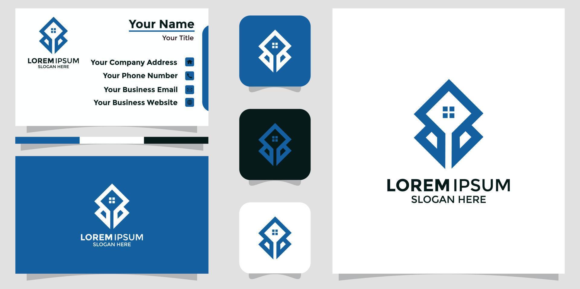 logotipo de diseño inmobiliario y tarjeta de marca vector