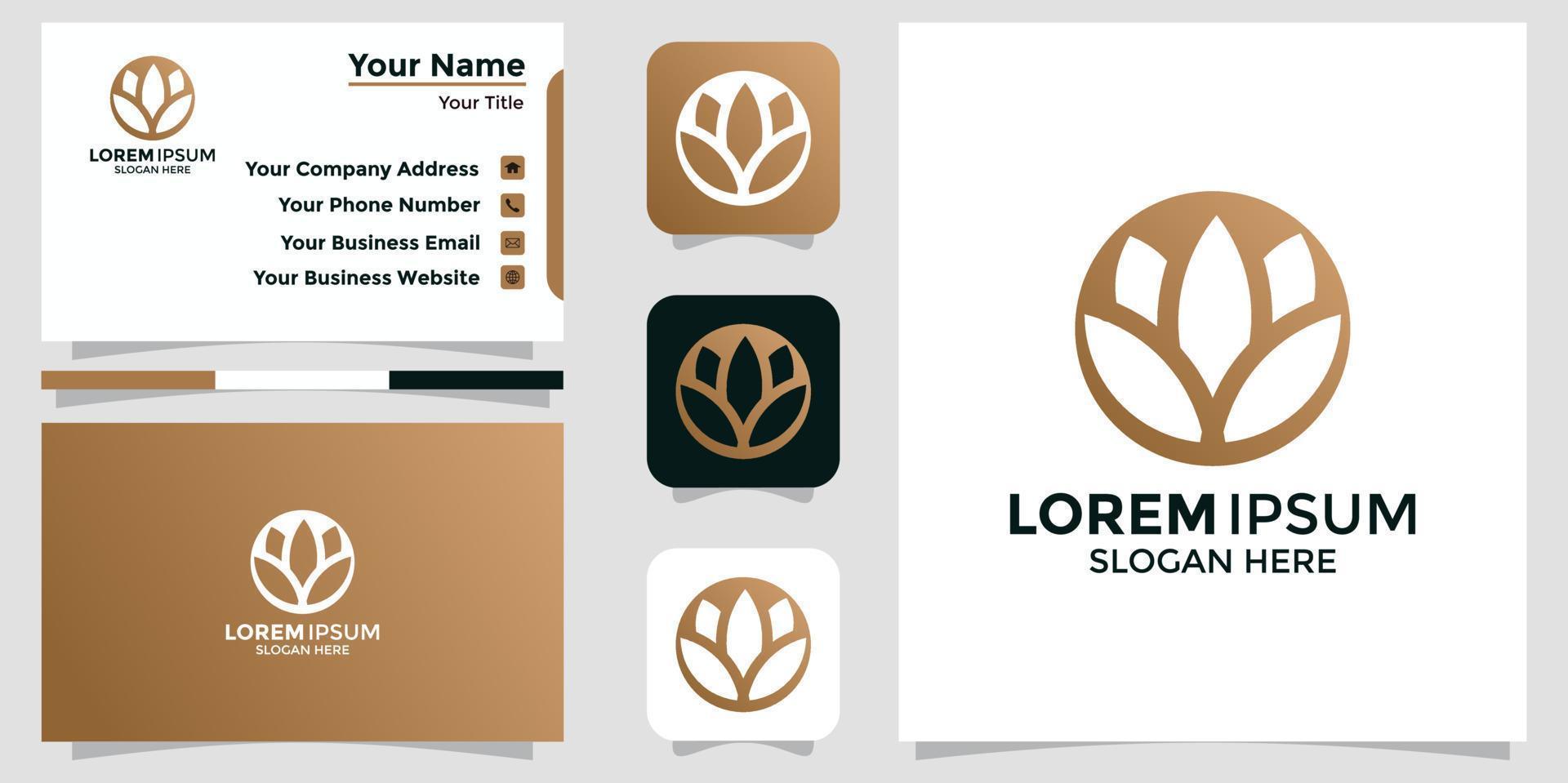 diseño de logotipo minimalista flor de loto y tarjeta de marca vector