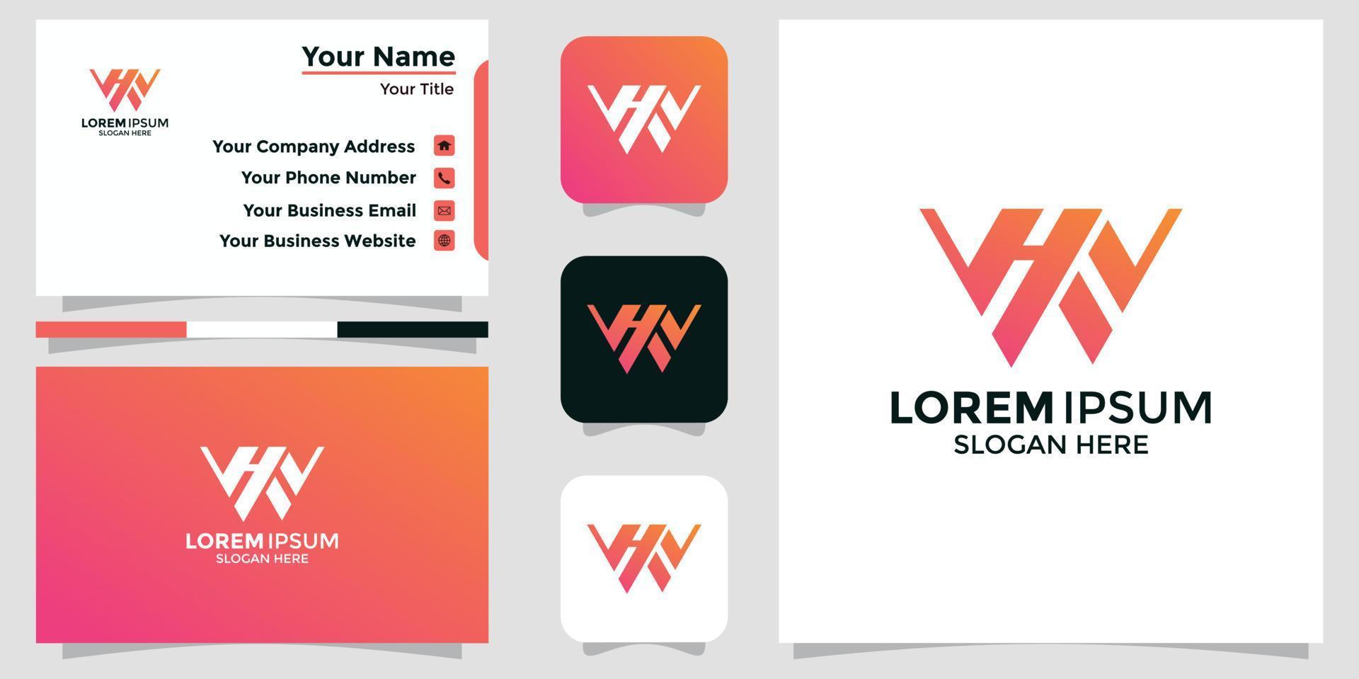 minimalist logo letter W and branding card vector