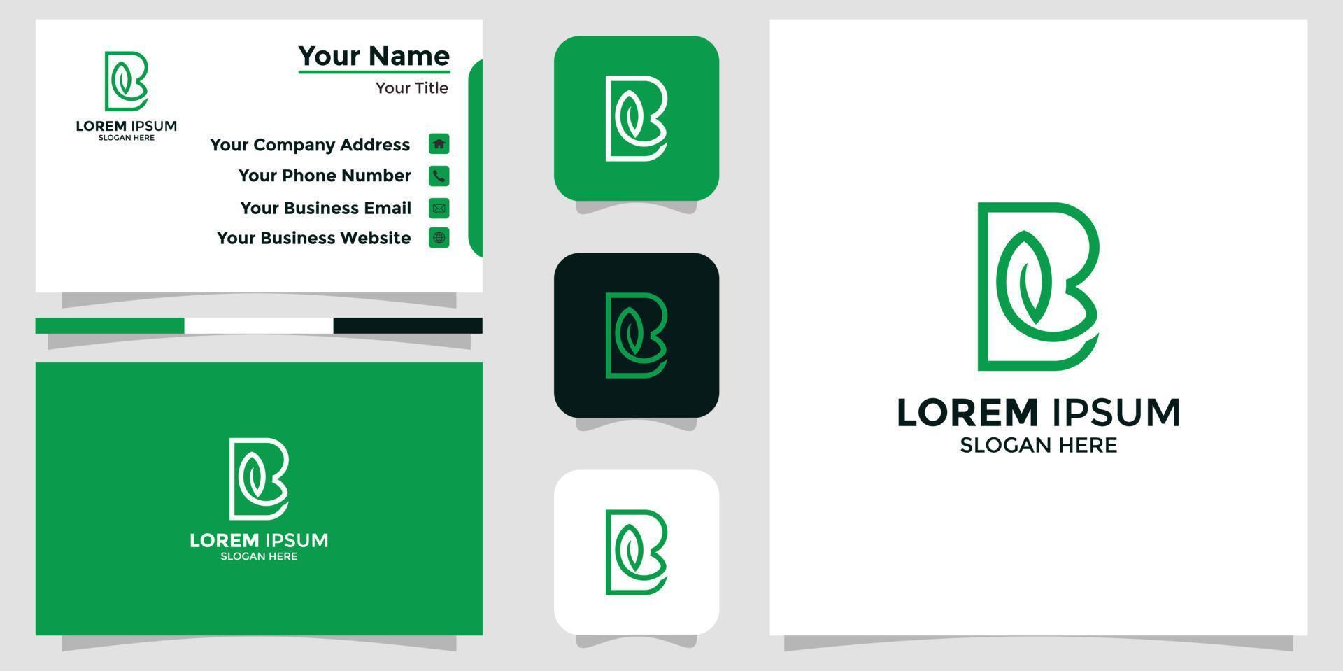 logo design letter B leaf and branding card vector