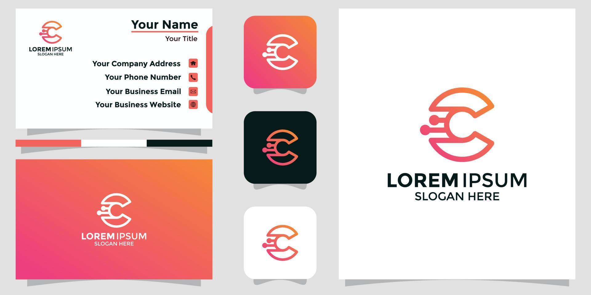 minimalist logo letter C and branding card vector