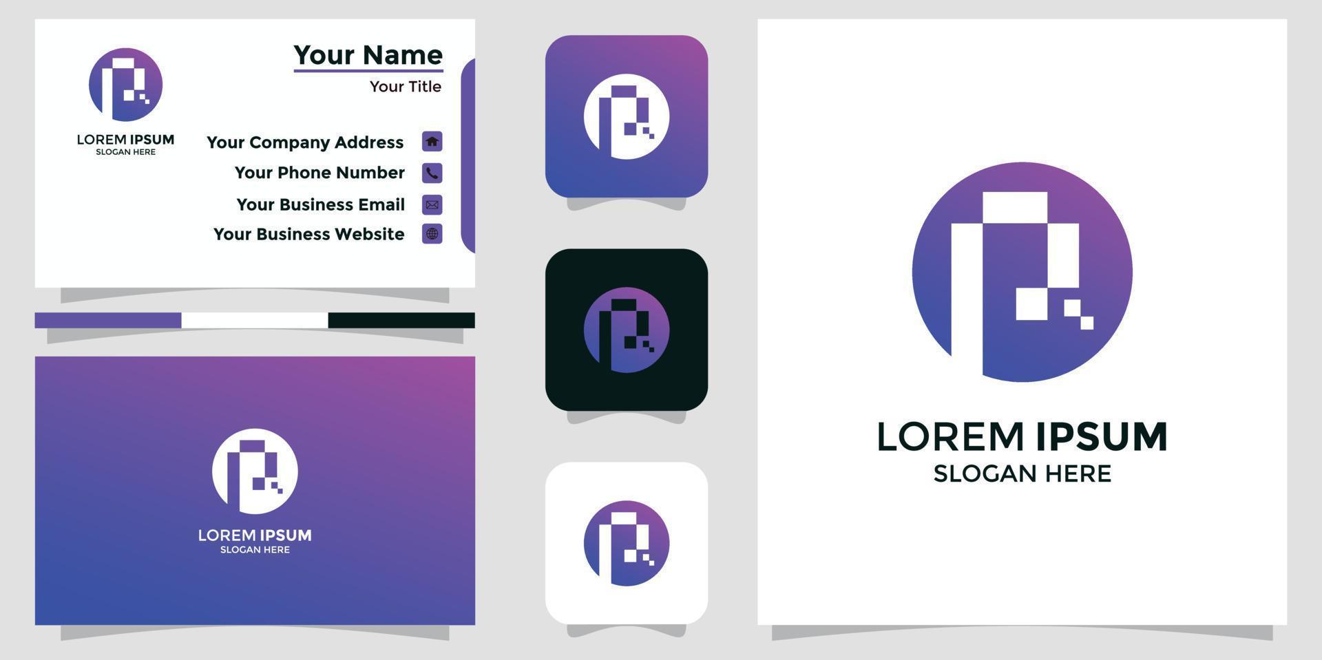 minimalist logo design P and branding card vector