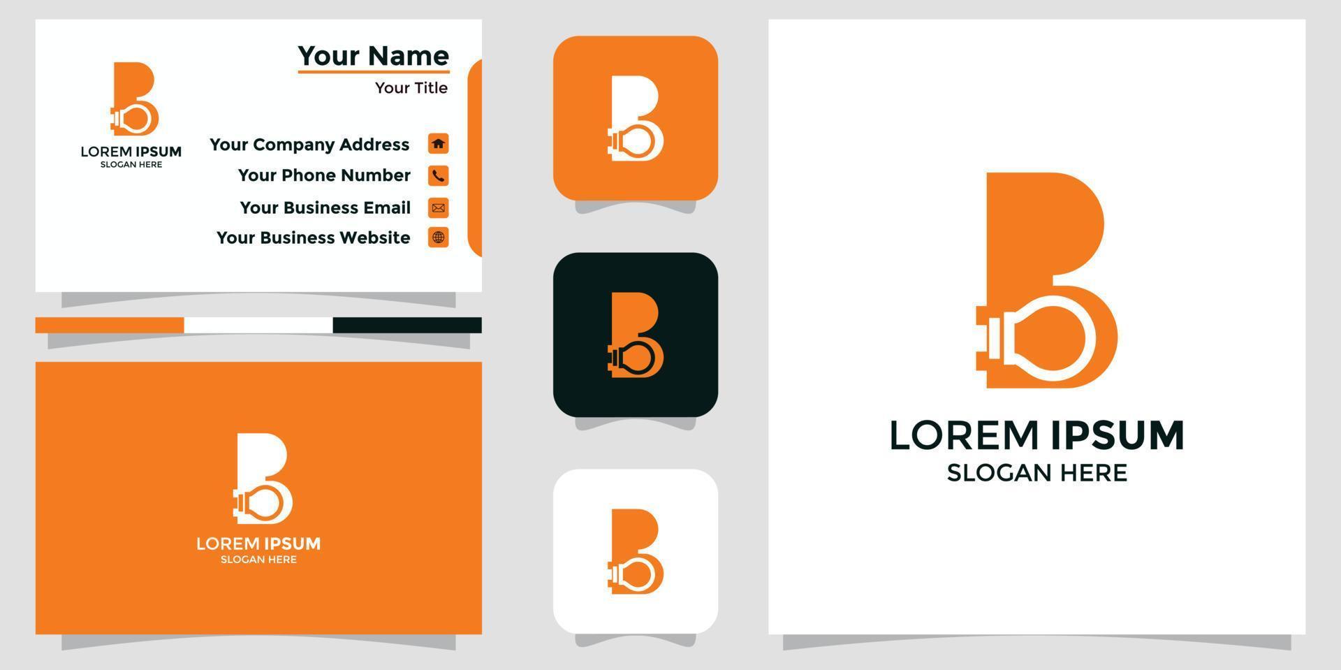 minimalist logo design B and branding card vector