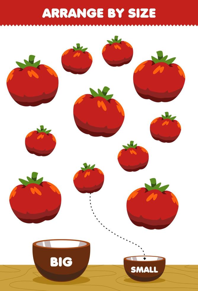 Education game for children arrange by size big or small put it in the bowl  cartoon vegetable tomato pictures 9459383 Vector Art at Vecteezy
