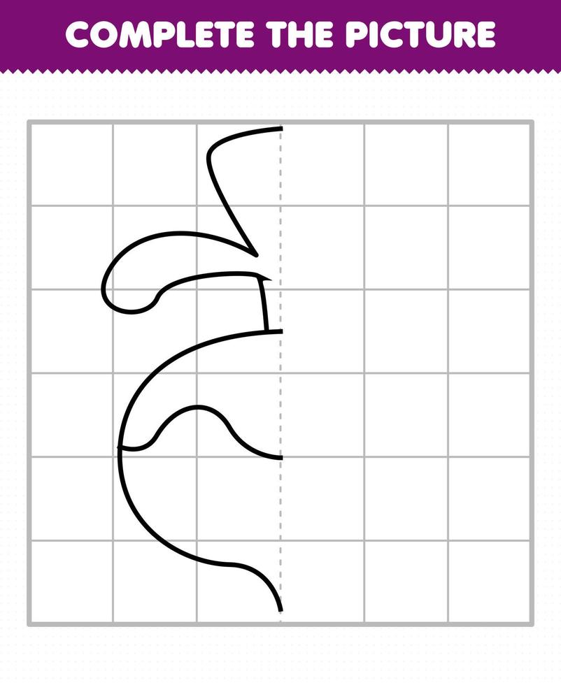 Education game for children complete the picture cute cartoon vegetable turnip half outline for drawing vector
