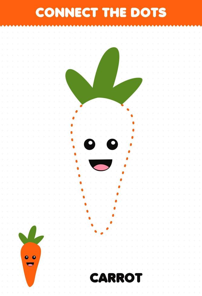 Education game for children connect the dots handwriting practice with cute cartoon vegetable carrot character vector