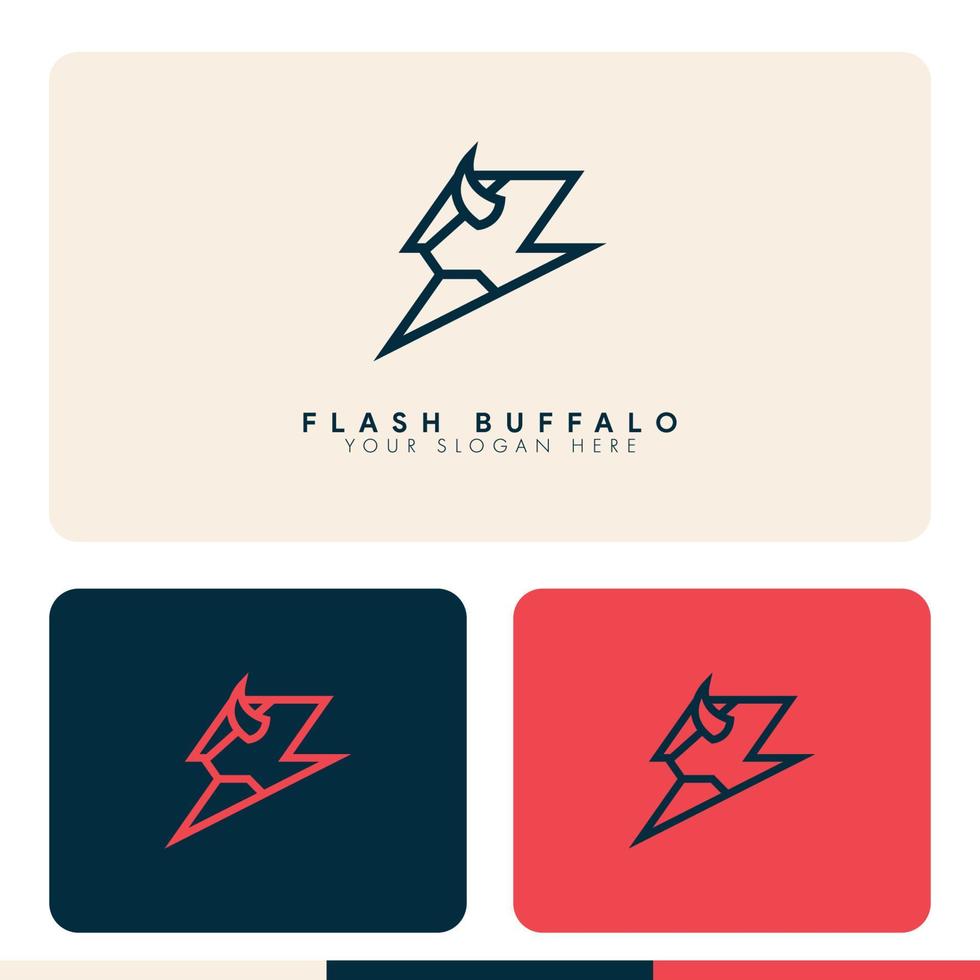 simple minimalist buffalo flash storm logo design vector