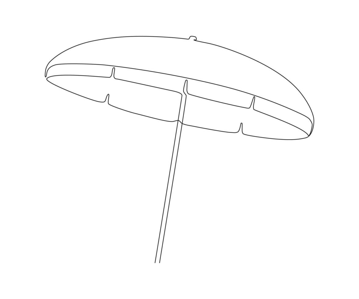 Beach umbrella, parasol for summer holiday, continuous one line drawing. Sunshade equipment. Summertime relax on coast of sea. Vector outline