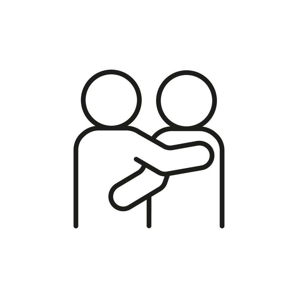 Icon people couple hug, support, empathy and compassion. Care, save personality mental, help in problem. Embrace lover, friend. Friendship, brotherhood, hope and peace. Vector line illustration