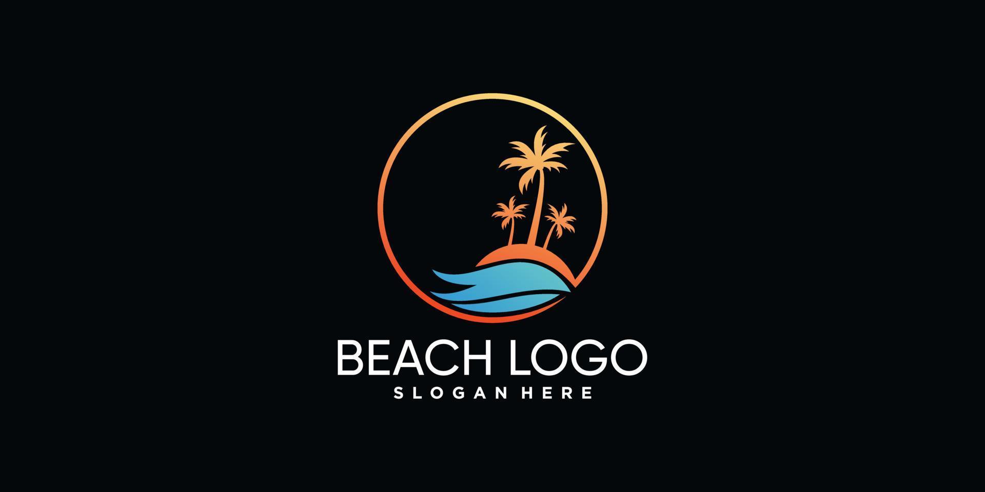 diseño de logotipo de playa con palmera y vector premium de color de estilo degradado