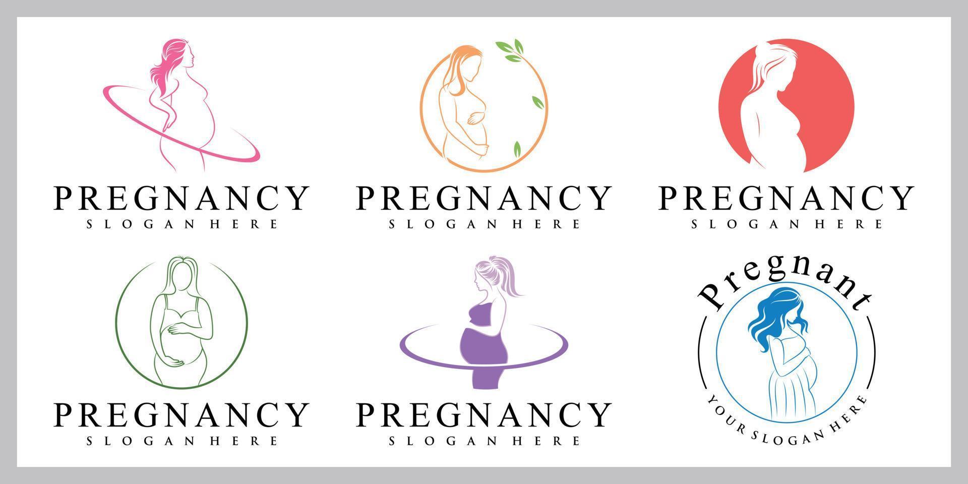 Pregnant woman icon set logo template with creative unique concept vector