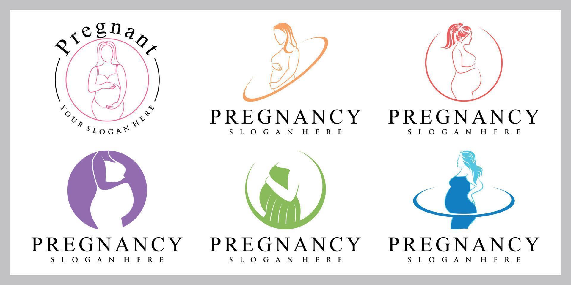 Pregnant woman icon set logo template with creative unique concept vector