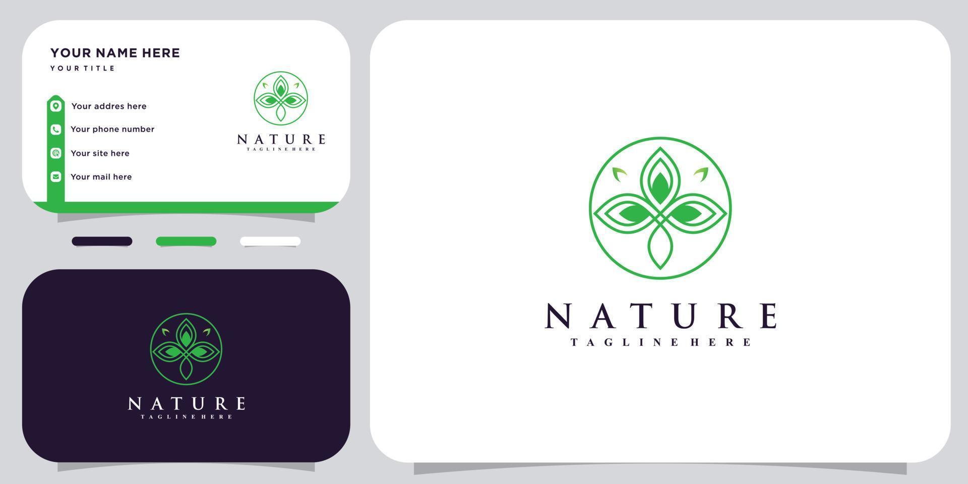 Creative nature icon logo with leaf element and business card design Premium Vector