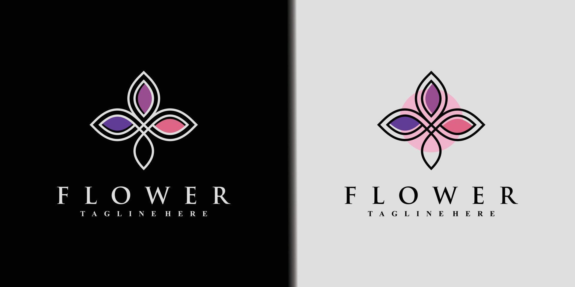 diseño de logotipo de icono de flor de loto con estilo de arte de línea y vector premium de elemento de hoja