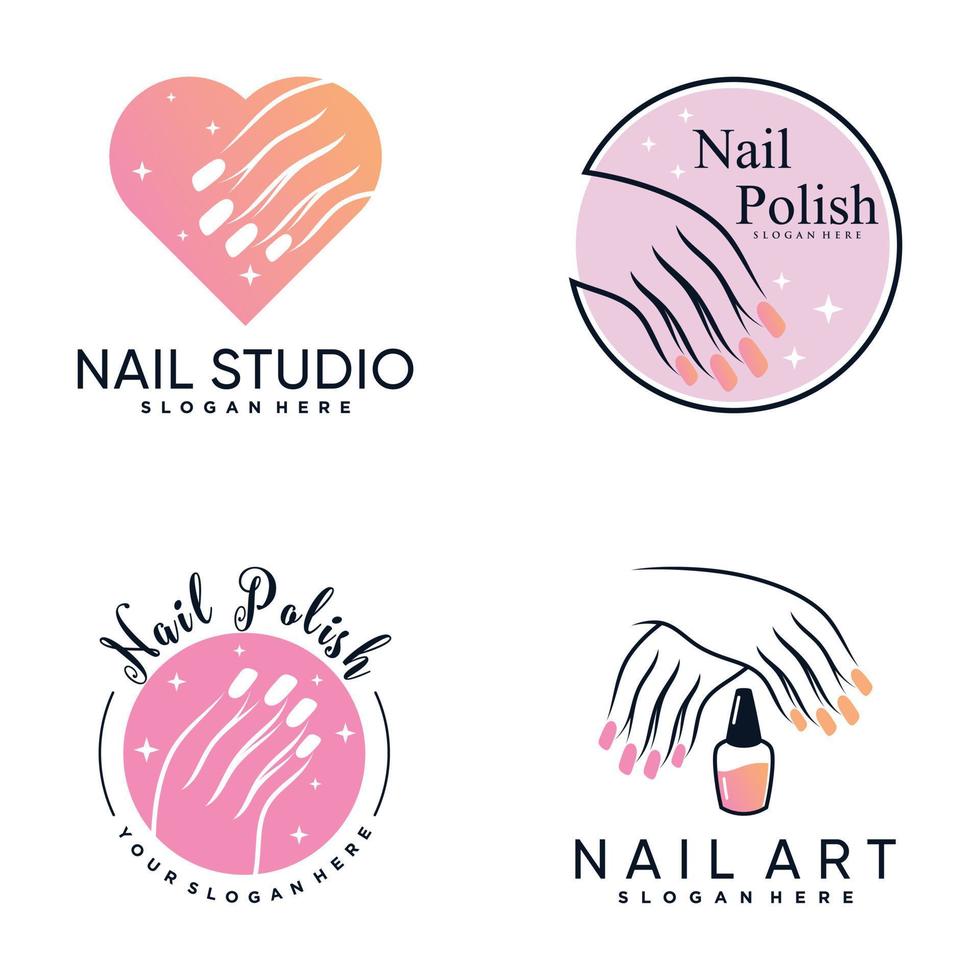 Set of collection nail polish or nail art icon logo design with creative element Premium Vector