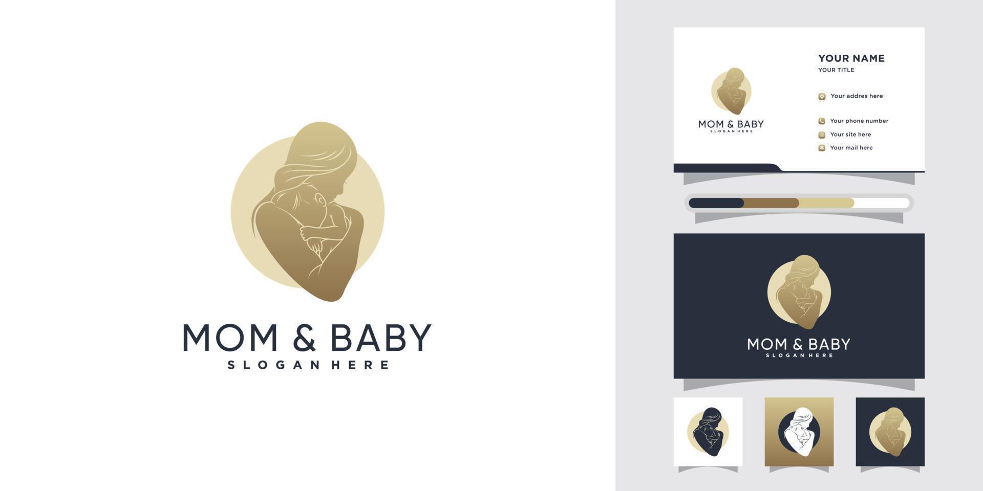 Mom and baby logo design with negative space concept and business card template Premium Vector