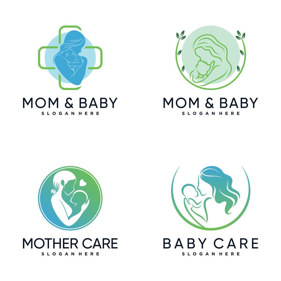 Set bundle of mom and baby logo design inspiration with creative concept Premium Vector