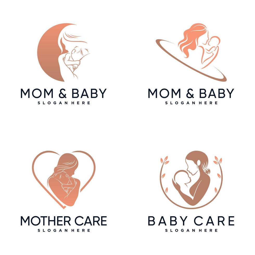 Set bundle of mom and baby logo design inspiration with creative concept Premium Vector