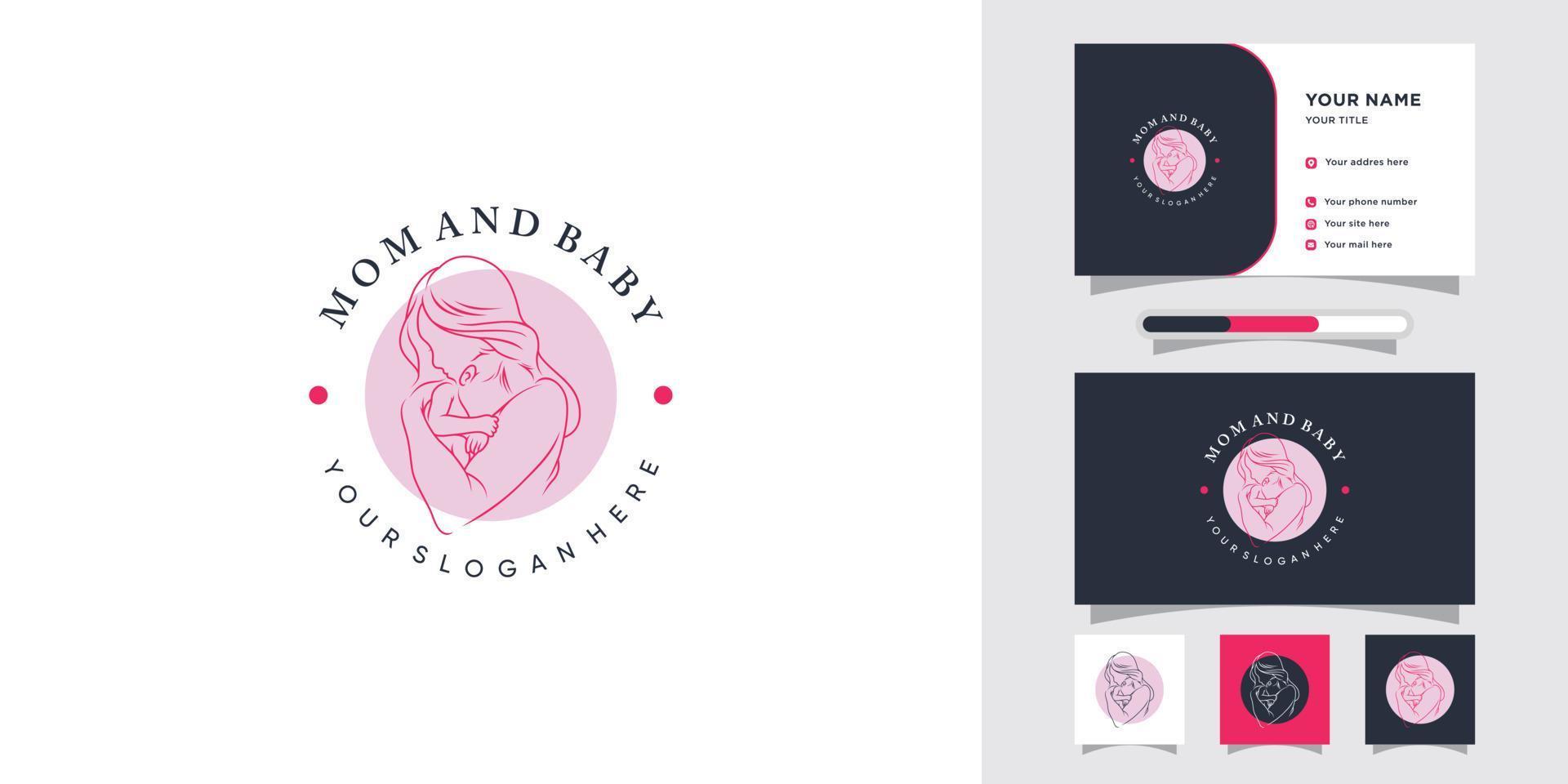 Mom and baby logo design with negative space concept and business card template Premium Vector