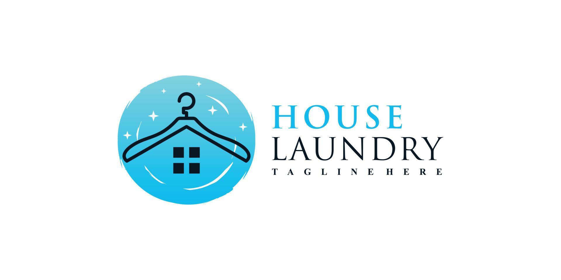 Laundry house logo design vector illustration with hanger and creative element Premium Vector