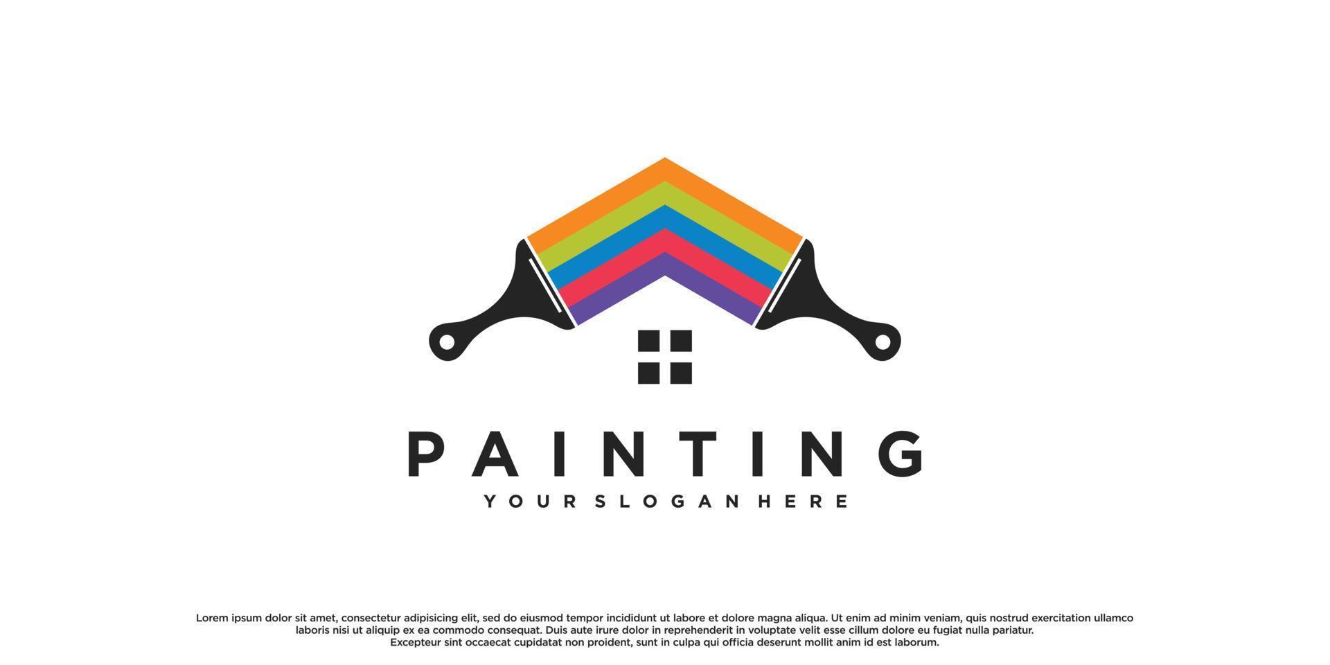Painting logo design inspiration with home concept and creative color Premium Vector