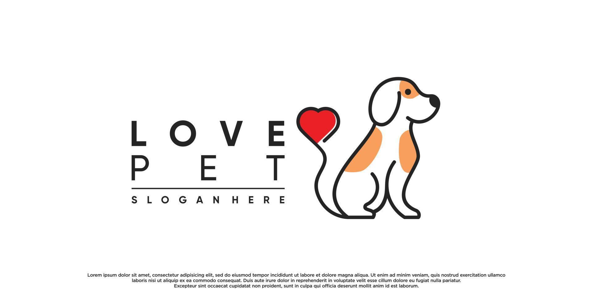 Creative dog pet animal logo design with linear style and love element Premium Vector