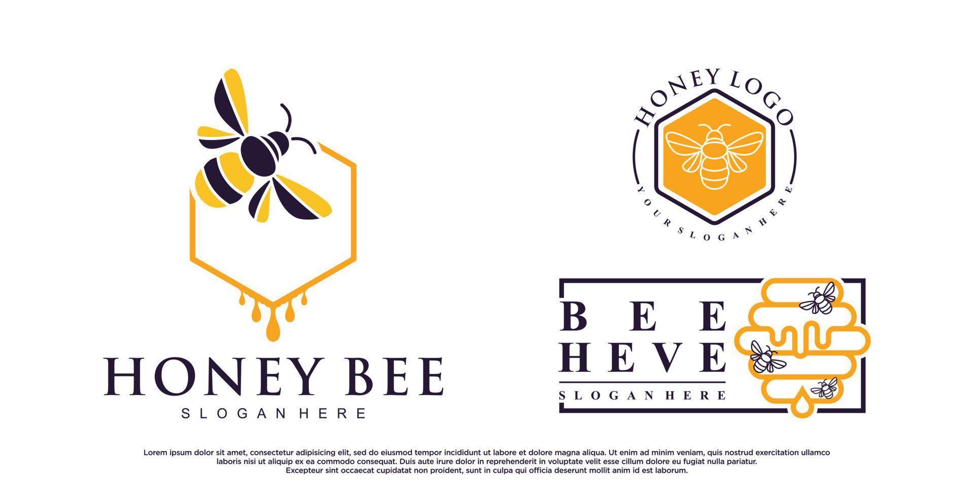 Set of honey bee animals logo design with creative element Premium Vector