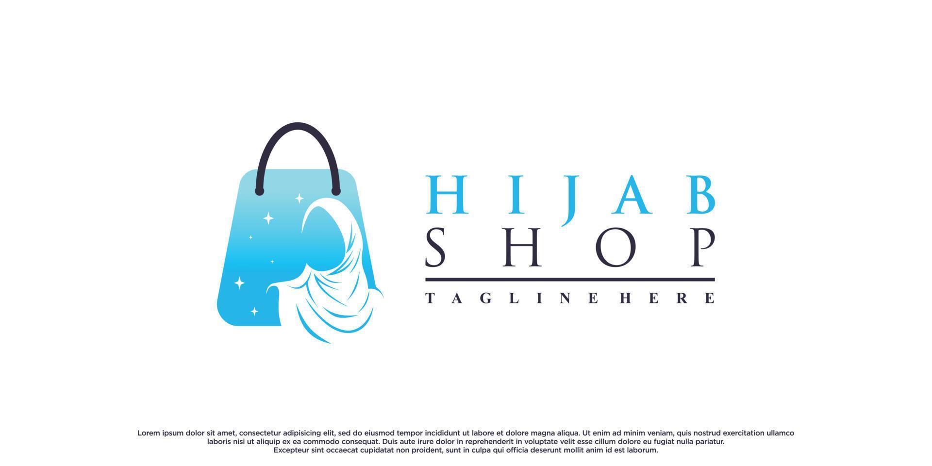 logotipo de la tienda hijab para la moda de belleza musulmana con vector premium de concepto creativo