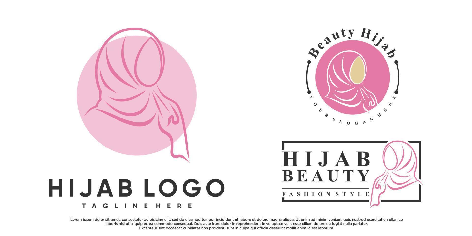 Set of hijab for moslem fashion logo design with creative element Premium Vector