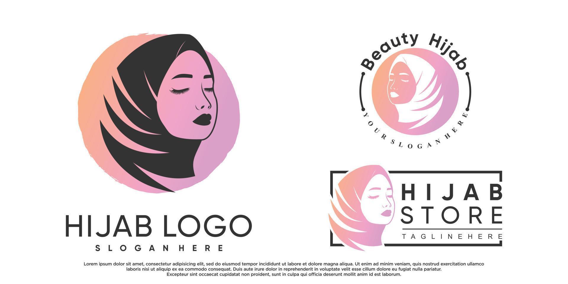 Set of hijab for moslem fashion logo design with creative element Premium Vector