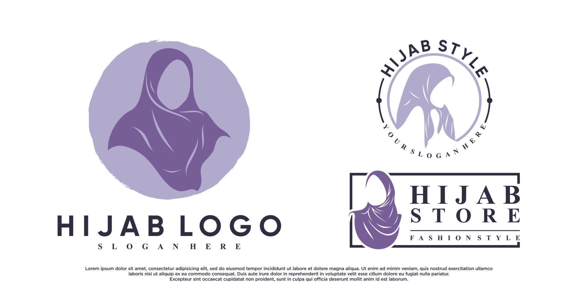 conjunto de hijab para diseño de logotipo de moda musulmana con vector premium de elemento creativo