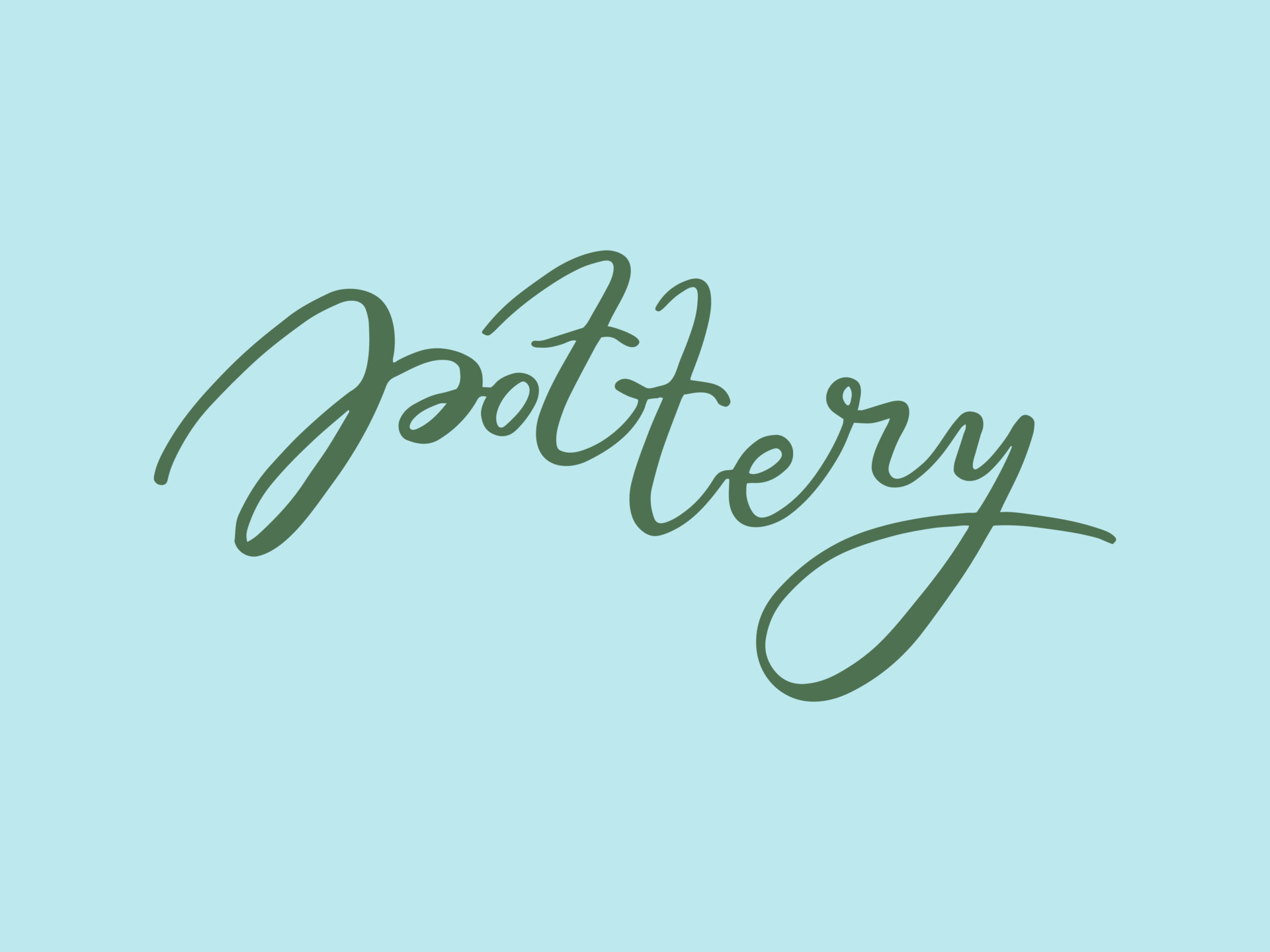 Pottery. Cute handwritten word isolated on blue background. Hand drawn vector illustration for