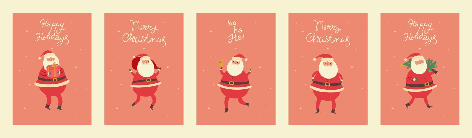 conjunto de tarjetas de navidad con lindo santa claus. gráficos vectoriales vector