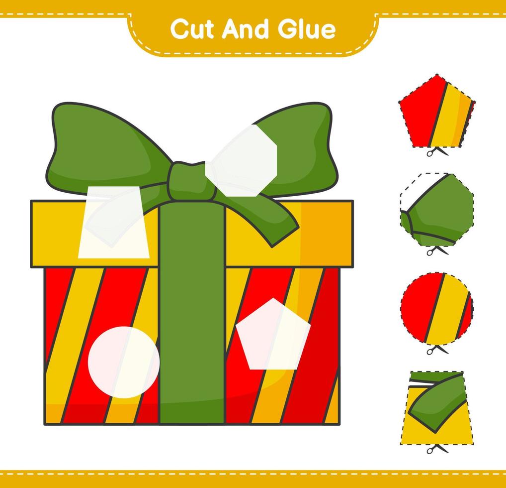 Cut and glue, cut parts of Gift Box and glue them. Educational children game, printable worksheet, vector illustration