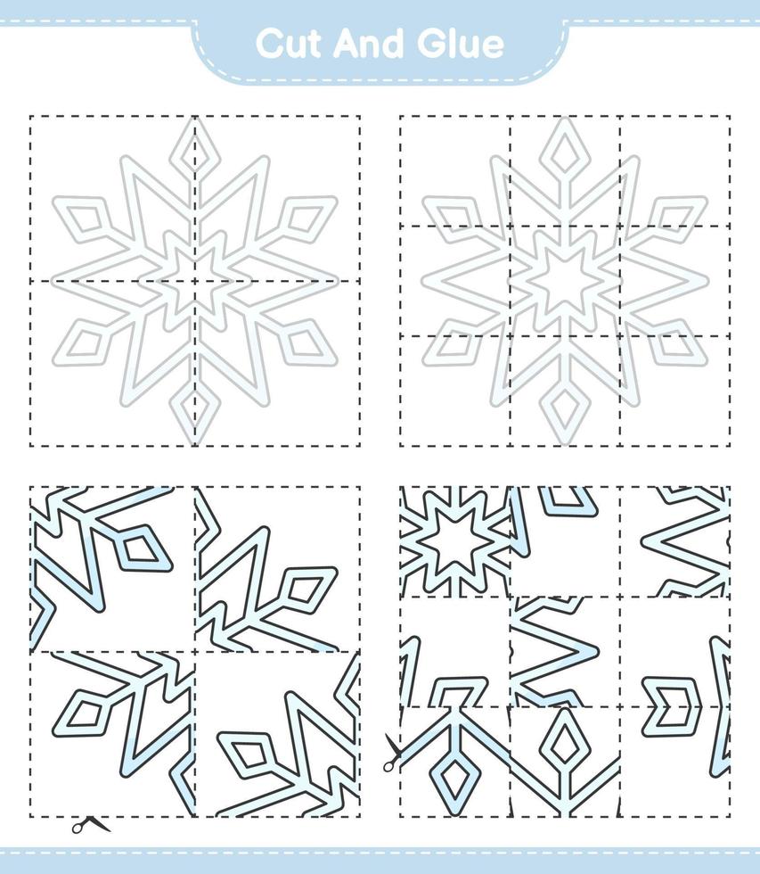 Cut and glue, cut parts of Snowflake and glue them. Educational children game, printable worksheet, vector illustration