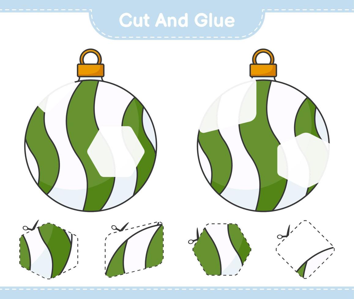 Cut and glue, cut parts of Christmas Ball and glue them. Educational children game, printable worksheet, vector illustration