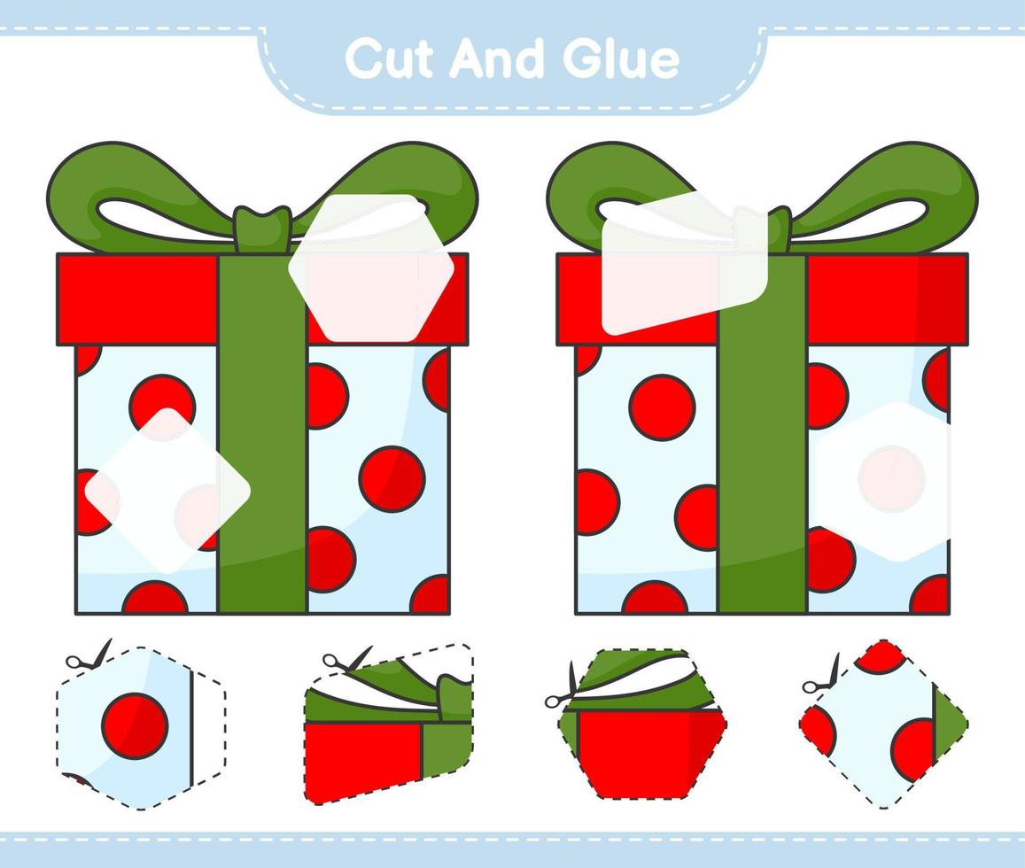 Cut and glue, cut parts of Gift Box and glue them. Educational children game, printable worksheet, vector illustration