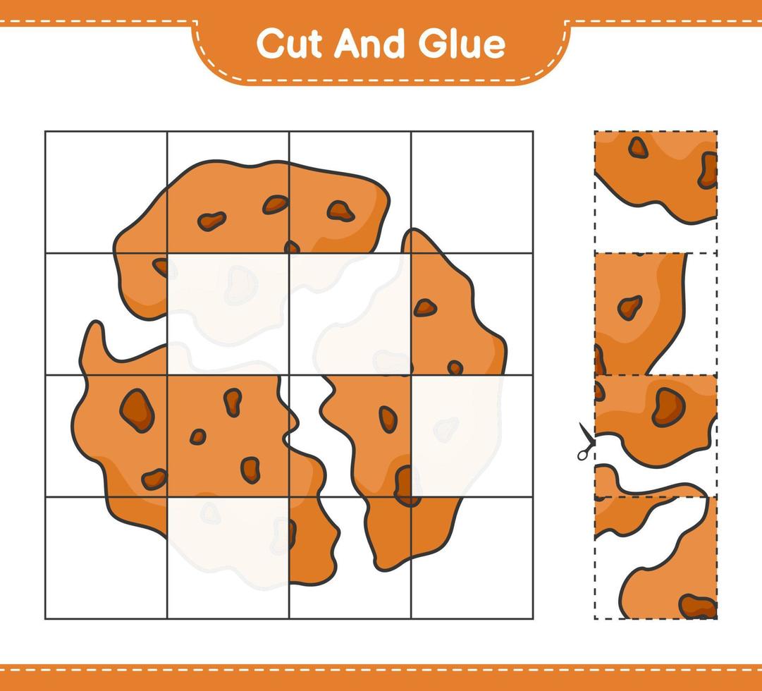 Cut and glue, cut parts of Cookie and glue them. Educational children game, printable worksheet, vector illustration