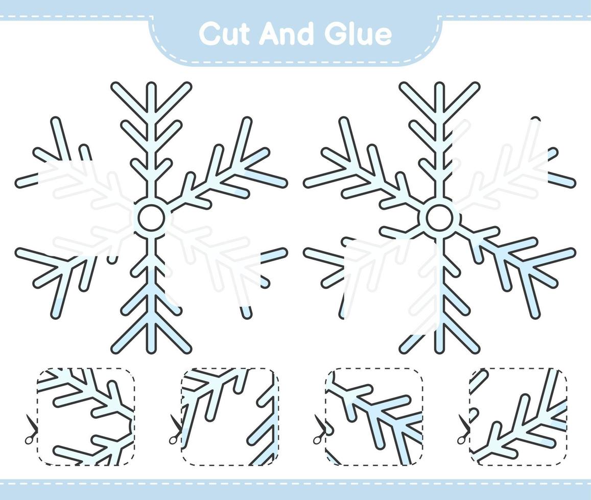 Cut and glue, cut parts of Snowflake and glue them. Educational children game, printable worksheet, vector illustration