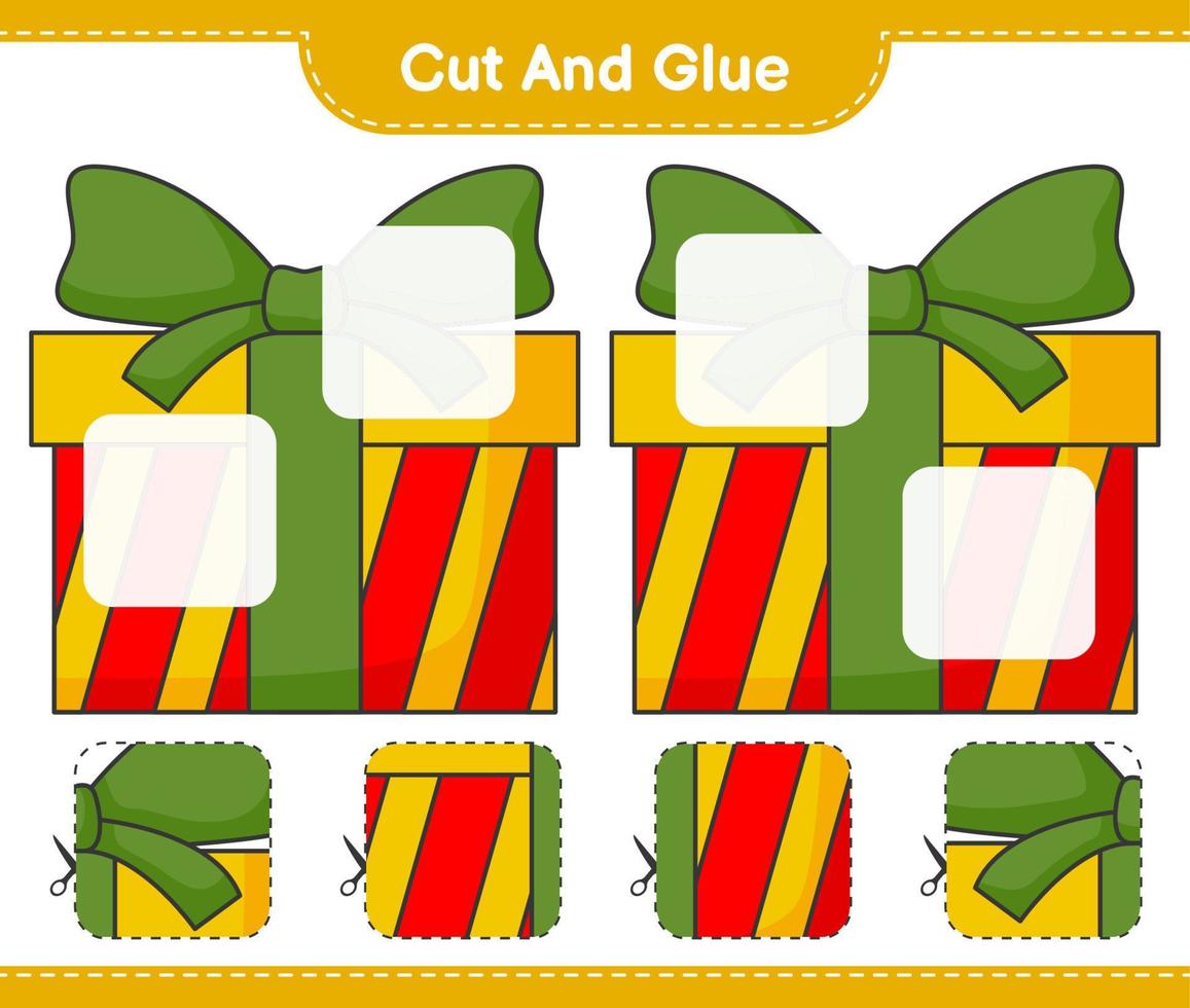 Cut and glue, cut parts of Gift Box and glue them. Educational children game, printable worksheet, vector illustration